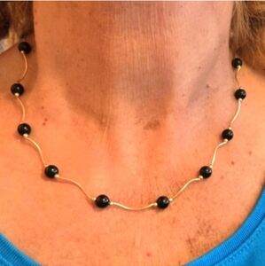 14kt solid yellow gold choker with black onyx beads